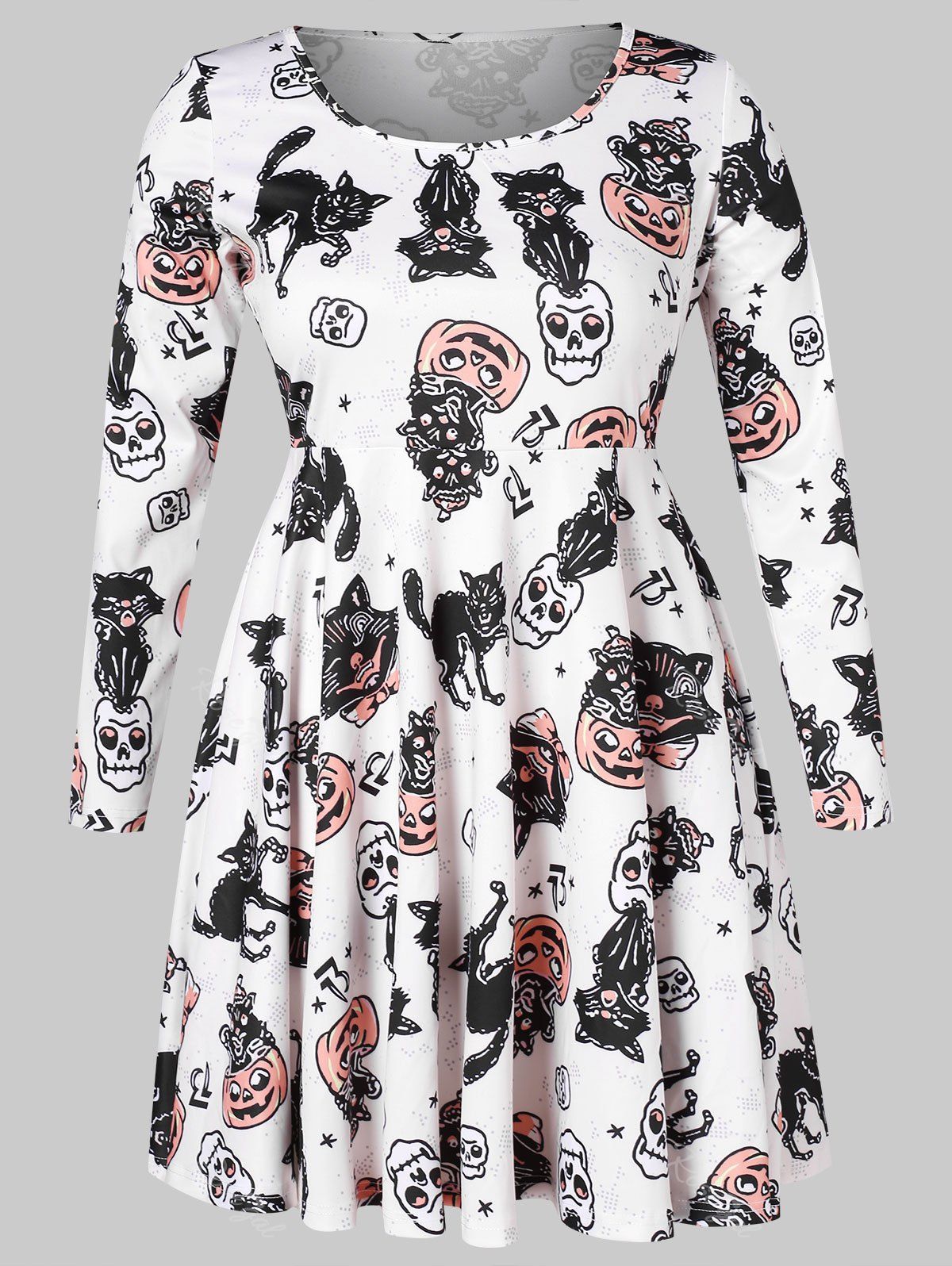 

Cartoon Pumpkin Lantern Plus Size Halloween A Line Dress, Multi