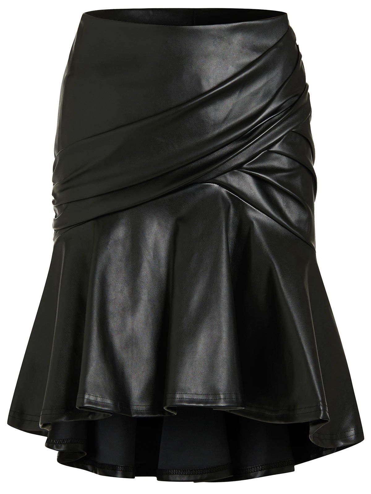 

Ruched Flounce Mini PU Skirt, Black