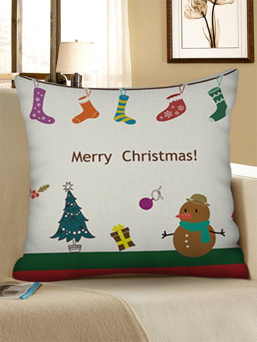 

Christmas Tree Snowman Gift Print Throw Pillow Case, Warm white