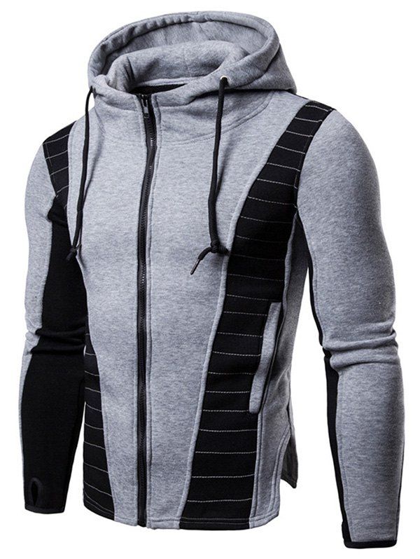 zip up panel drawstring hoodie