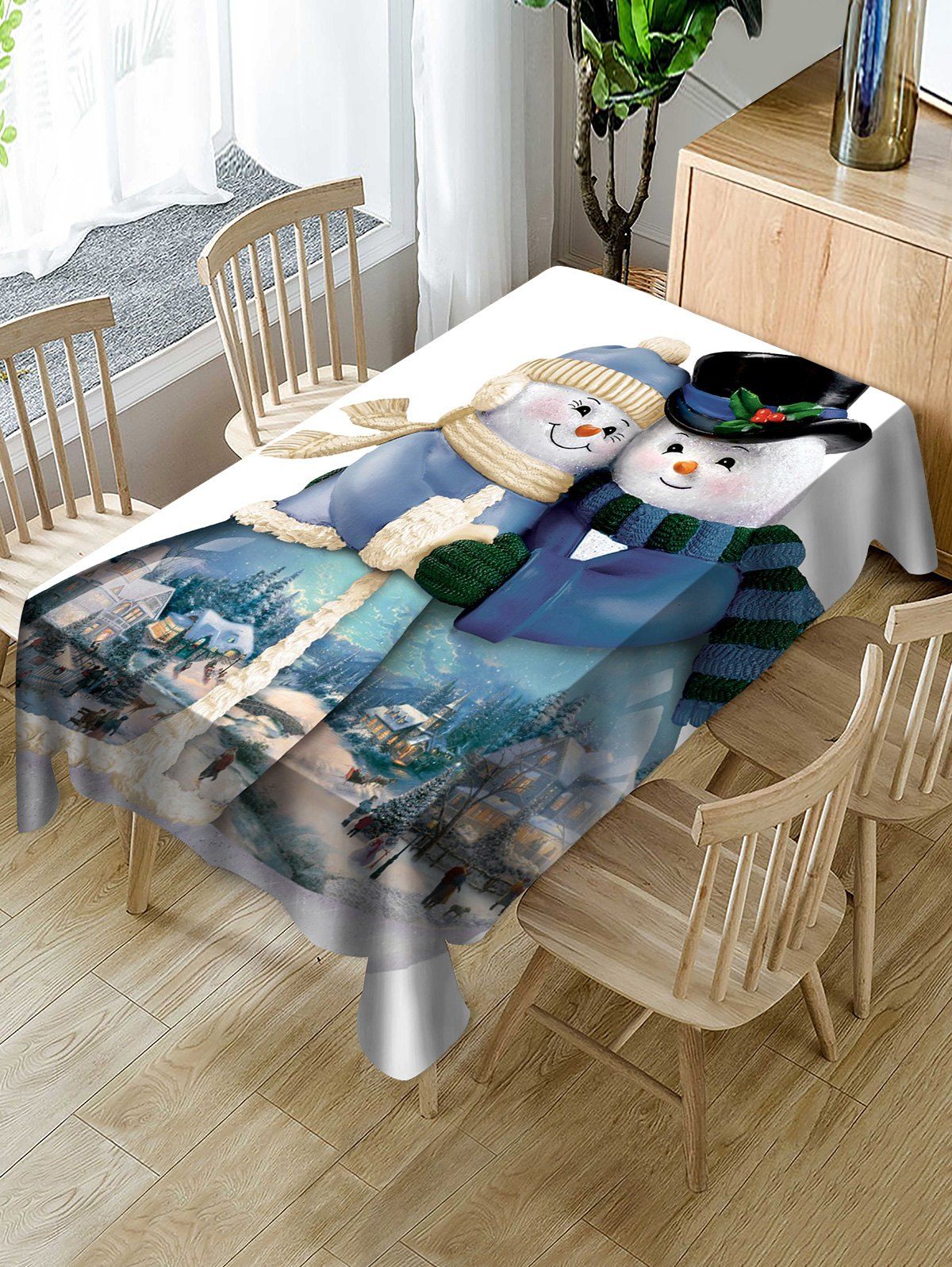 

Snowman Couple Print Fabric Waterproof Tablecloth, Multi