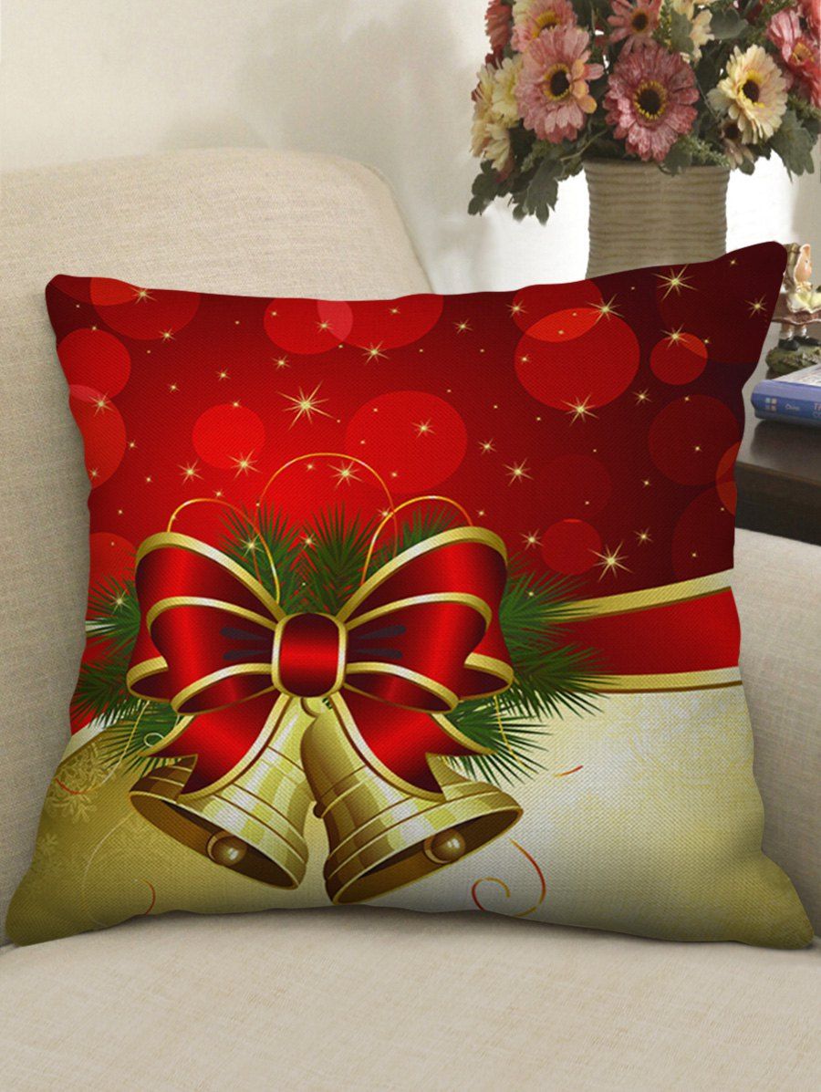 

Christmas Decoration Bowknot Bell Printed Pillow Case, Red