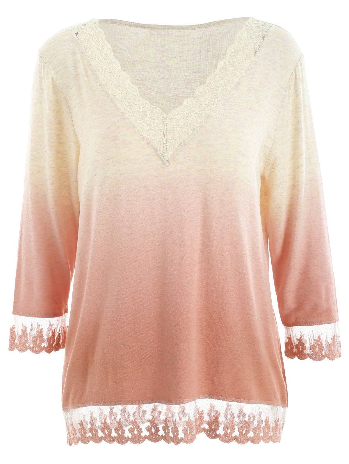 

Lace Insert Ombre T-shirt, Orange pink
