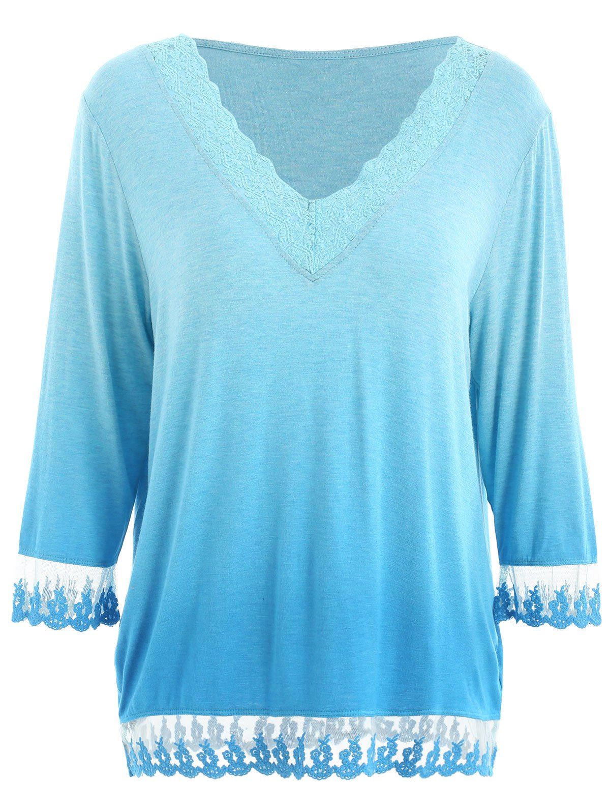 

Lace Insert Ombre T-shirt, Blue