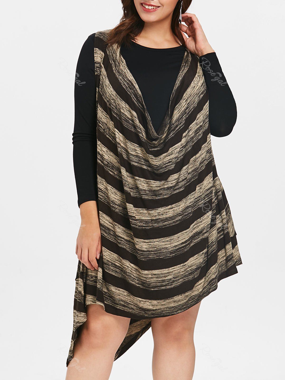 

Striped Plus Size Drape Mini Dress, Coffee