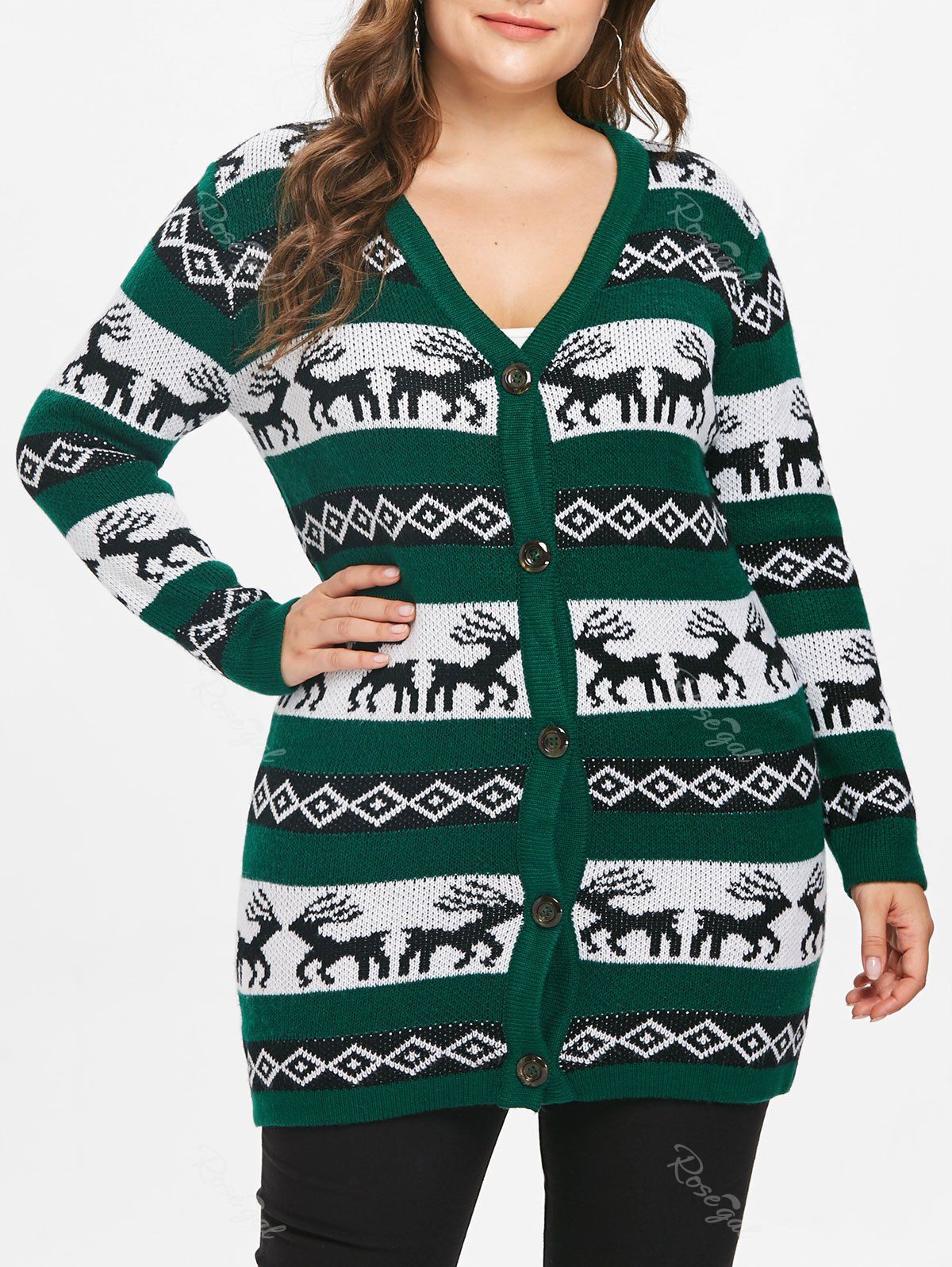 

Plus Size Christmas Reindeer Cardigan, Medium sea green