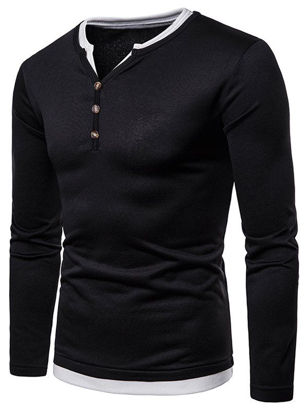 

Faux Two Pieces V Neck T-shirt, Black