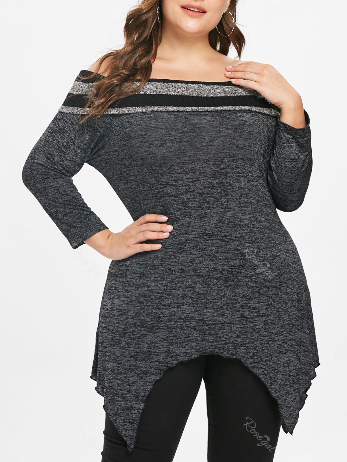 

Plus Size Off Shoulder Space Dyed Tee, Gray