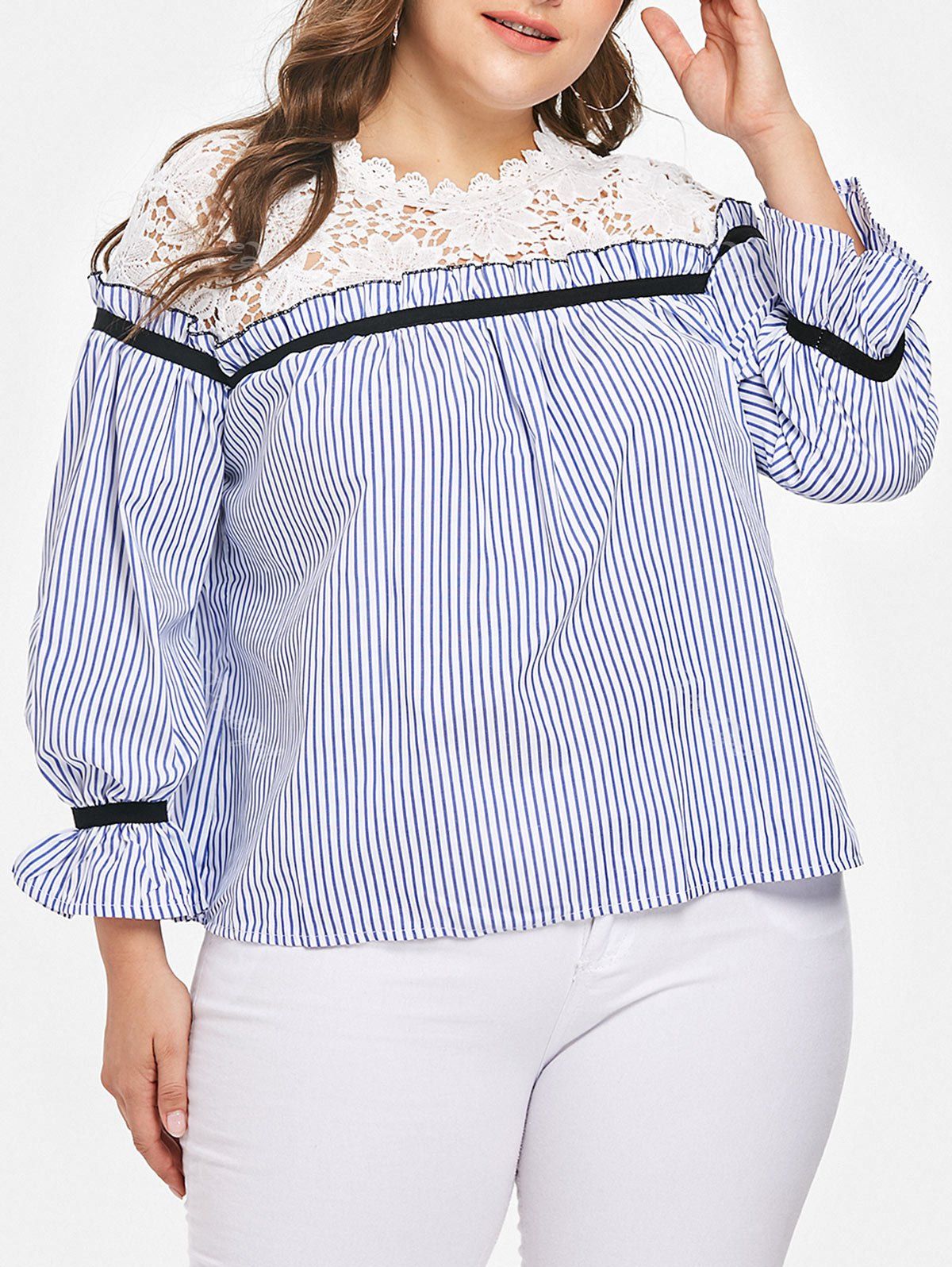 plus size blue and white striped shirt