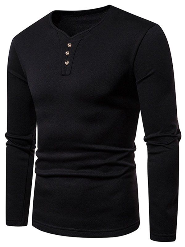 

Henry Neck Simple Casual Tee, Black