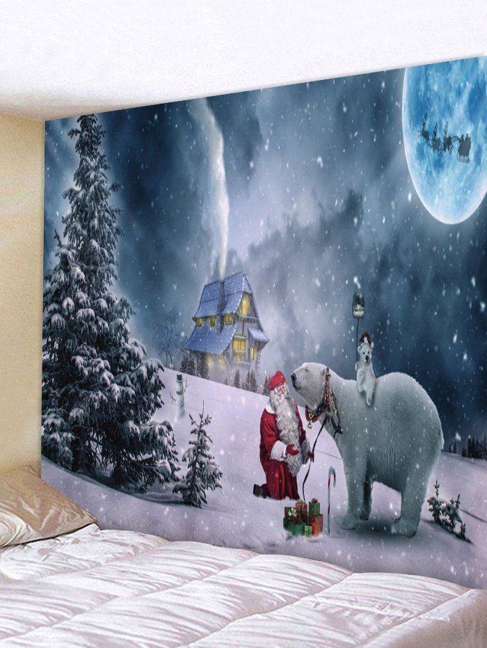

Wall Hanging Art Christmas Night Bear Print Tapestry, Multi