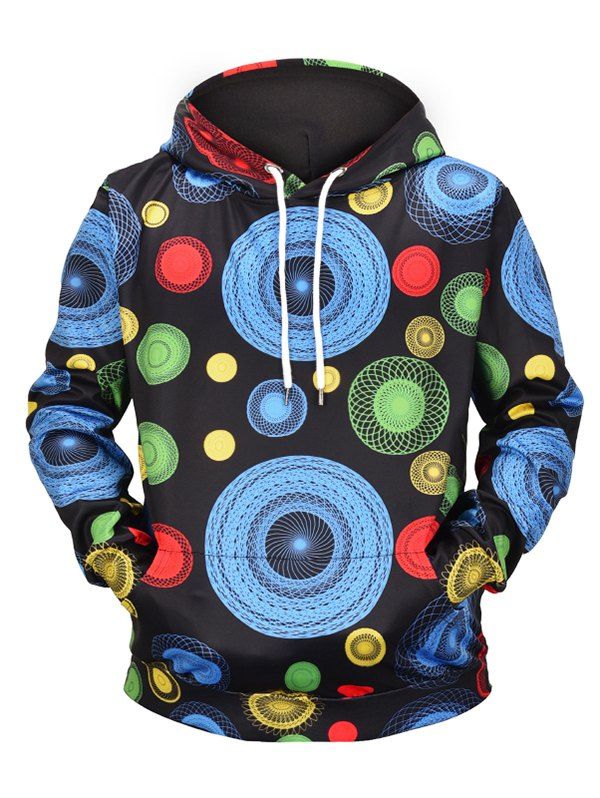 

Colorful Round Print Drawstring Hoodie, Multi