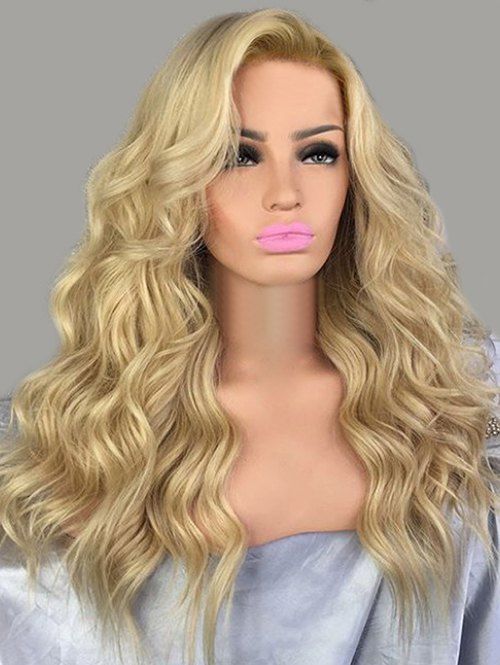 

Long Inclined Bang Wavy Synthetic Wig, Blonde