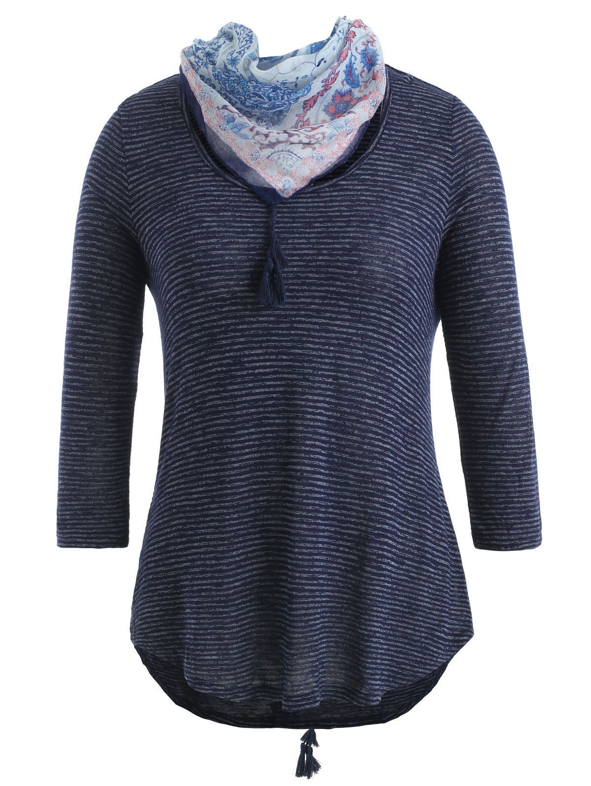 

Striped Print T-shirt with Floral Scarf, Cadetblue