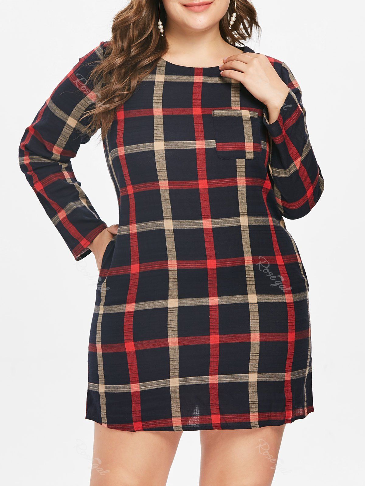 

Plus Size Plaid Mini Shift Dress, Blue