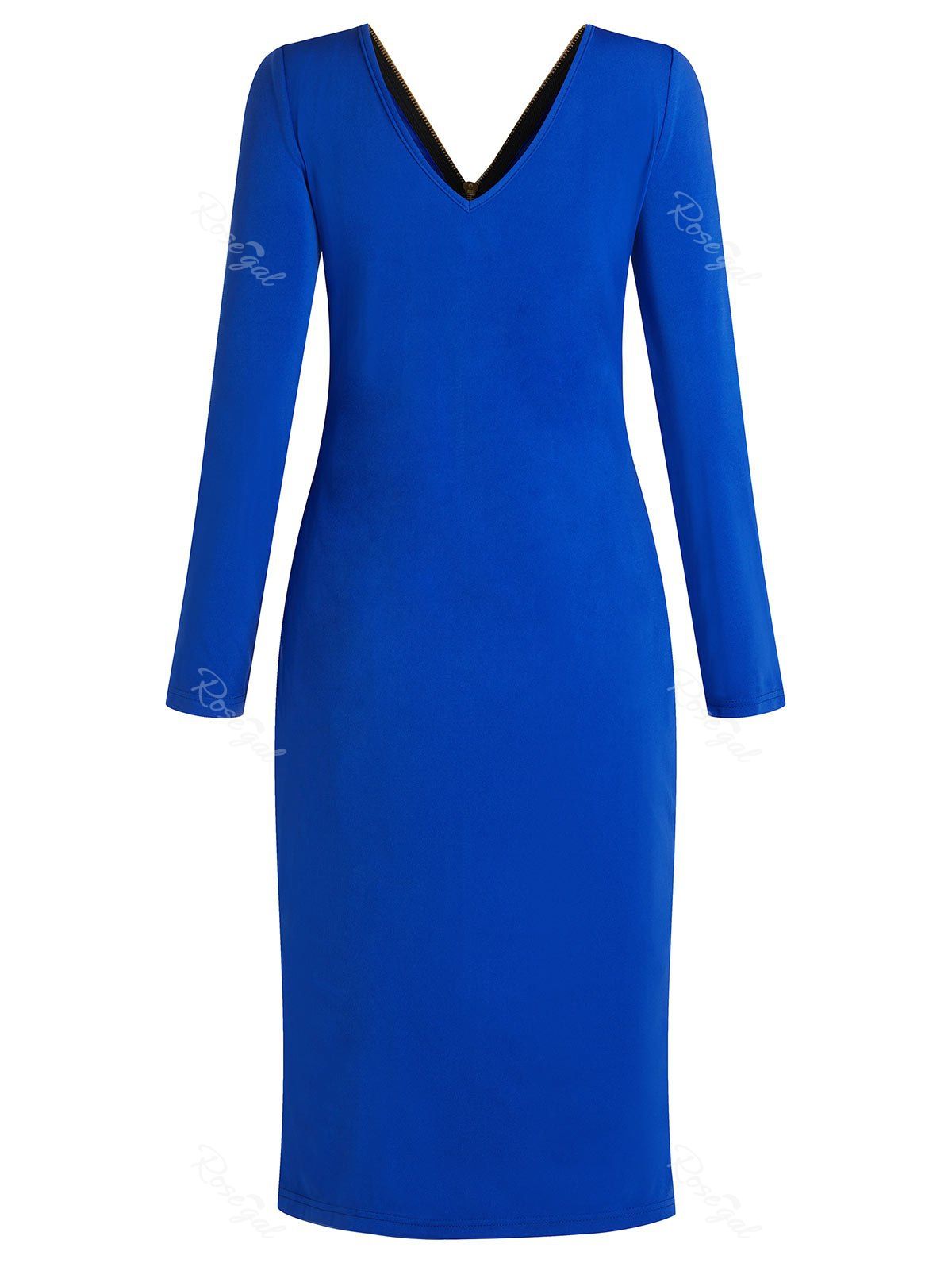 

Long Sleeve Zip Up Plus Size Dress, Royal blue