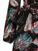 V Neck Tropical Print Midi Wrap Dress -  