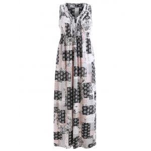 

Sleeveless Patchwork Print Bohemian Dress, Multi