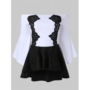 

Off Shoulder Lace Panel High Low Top, Multi