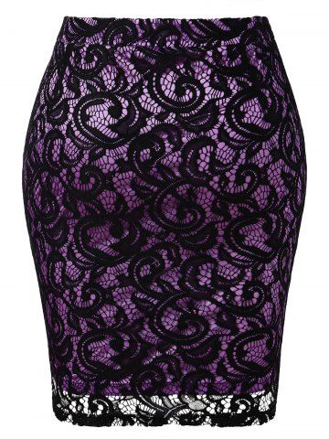 

Plus Size Lace Color Block Bodycon Skirt, Multi