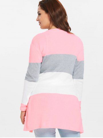 

Color Block Plus Size Front Pocket Cardigan, Pink