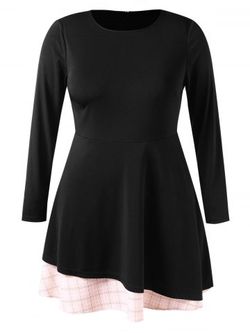 Plus Size Plaid High Waist Mini Dress - BLACK - 4X