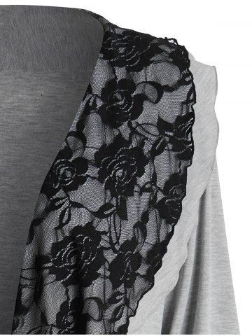 

Plus Size Lace Spliced Duster Coat, Gray