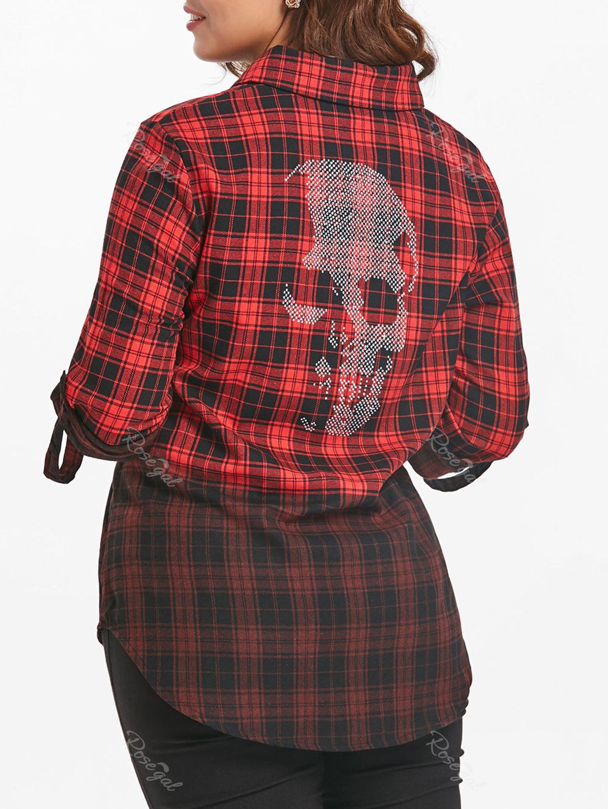 

Plus Size Halloween Beads Skulls Ombre Plaid Shirt, Multi