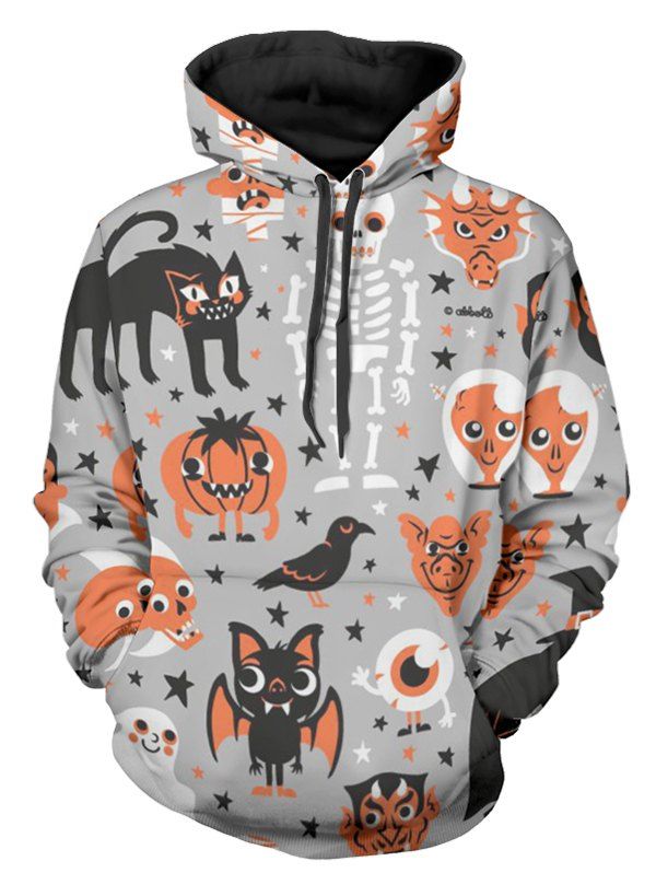 

Halloween Pumpkin and Bat Print Hoodie, Multi