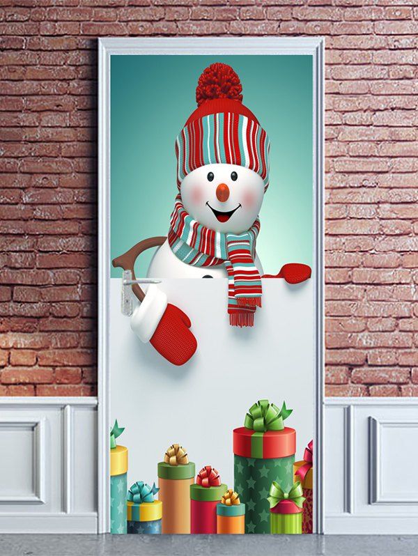 

Christmas Snowman Gifts Print Door Cover Stickers, White