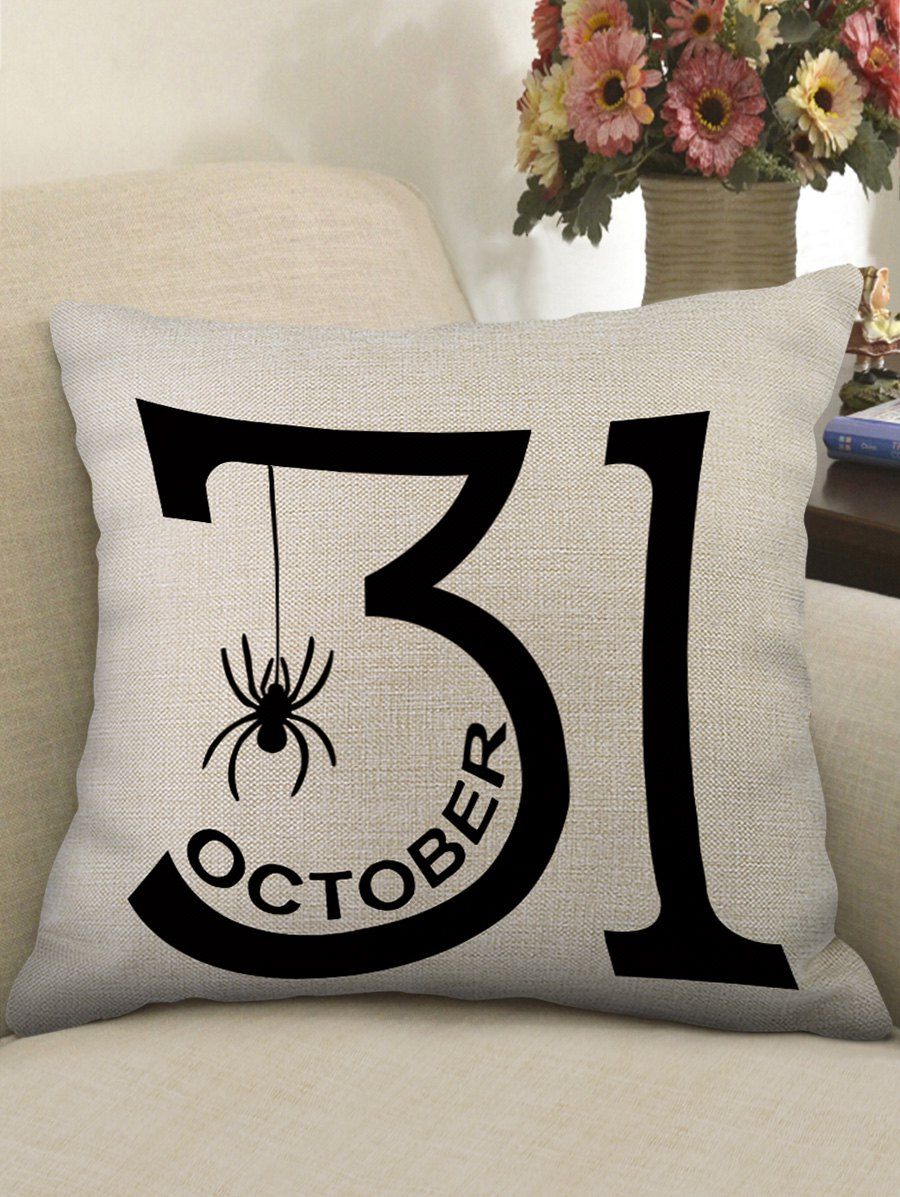 

Halloween Date Spider Print Decorative Sofa Linen Pillowcase, Warm white