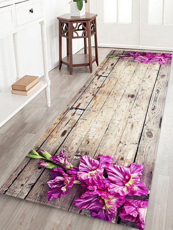 

Wooden Flower Non-slip Decorative Flannel Bath Mat, Rose red