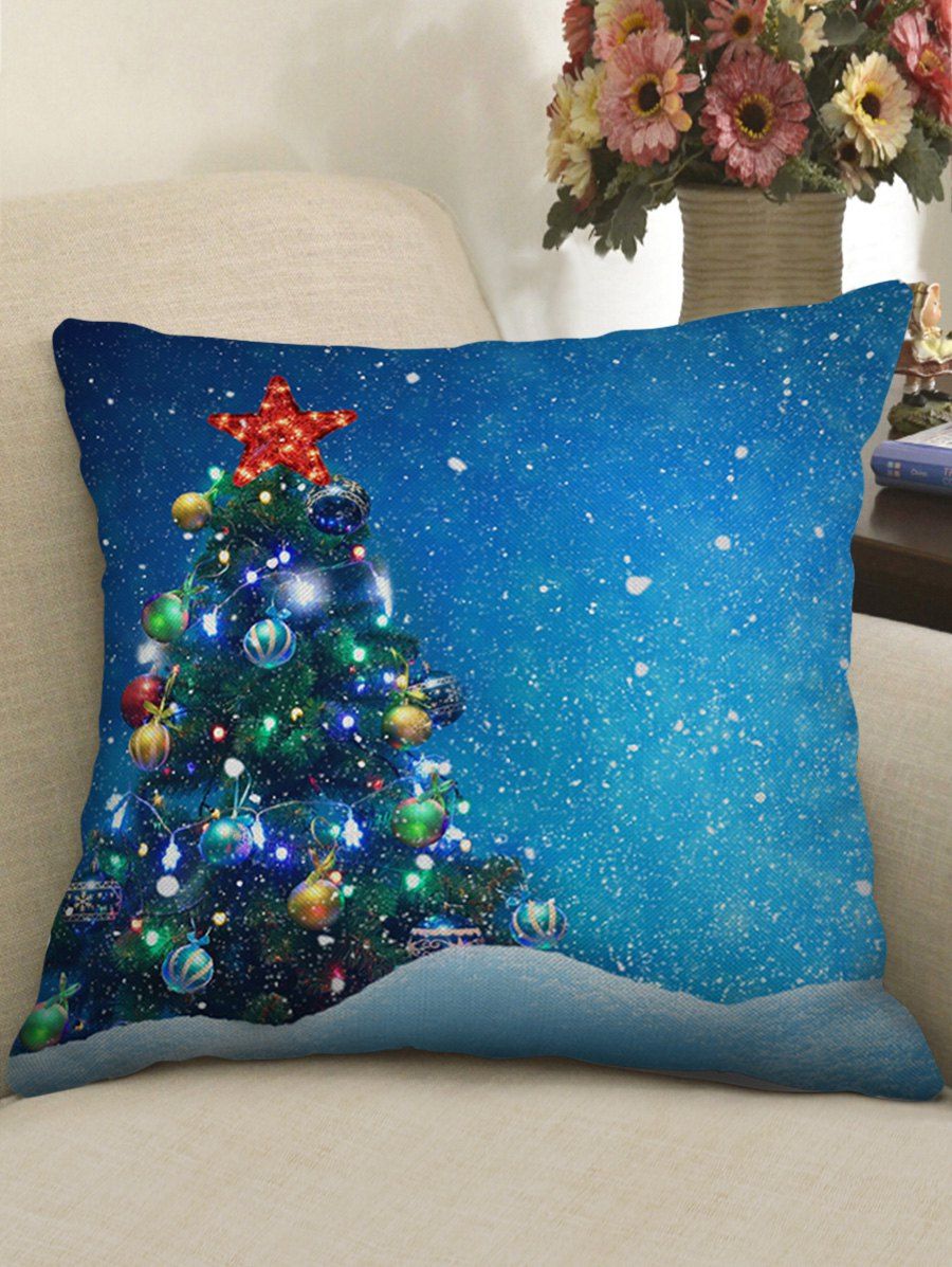 

Christmas Tree Star Print Decorative Linen Pillow Case, Blue ivy