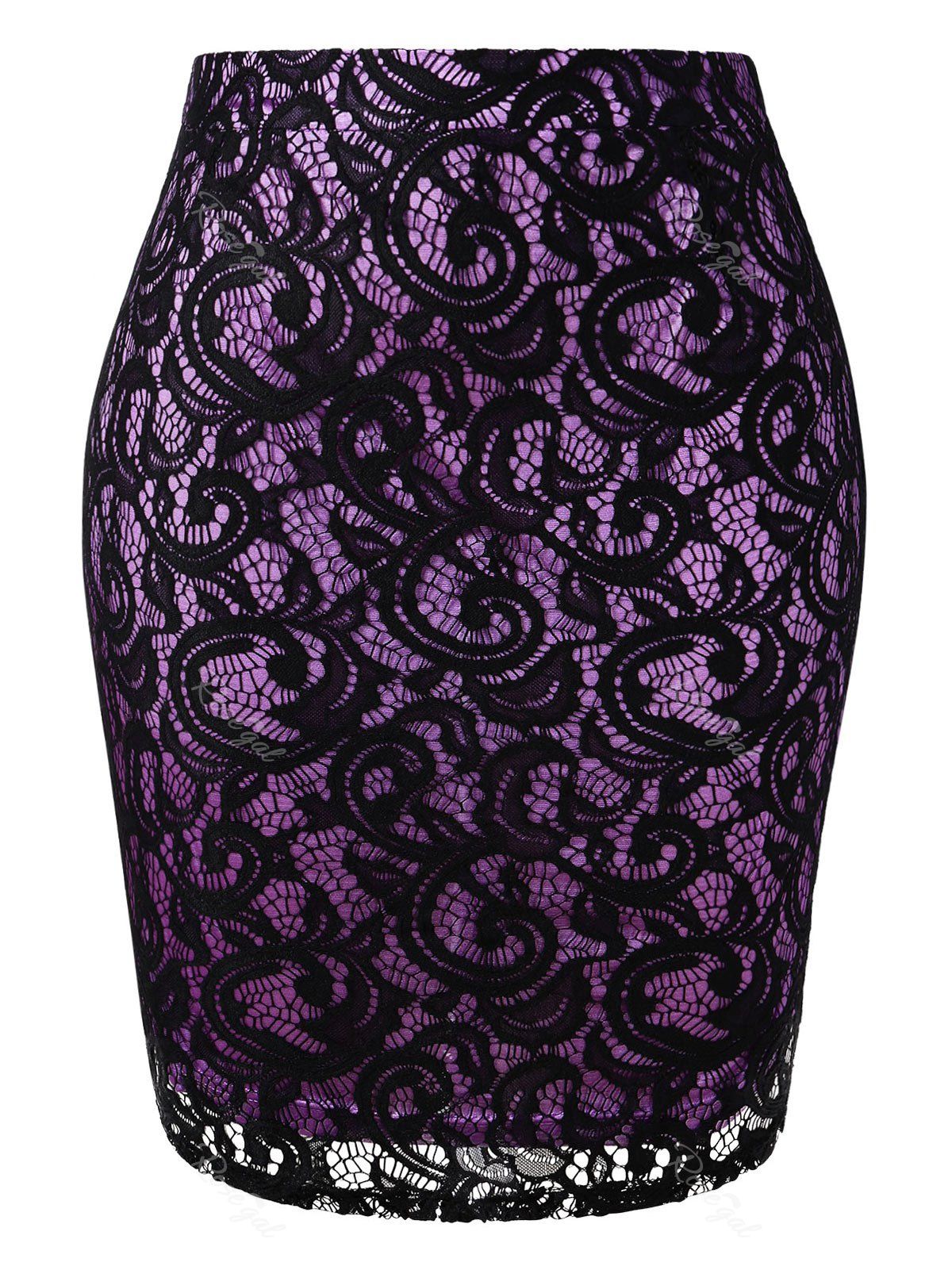 

Plus Size Lace Color Block Bodycon Skirt, Multi