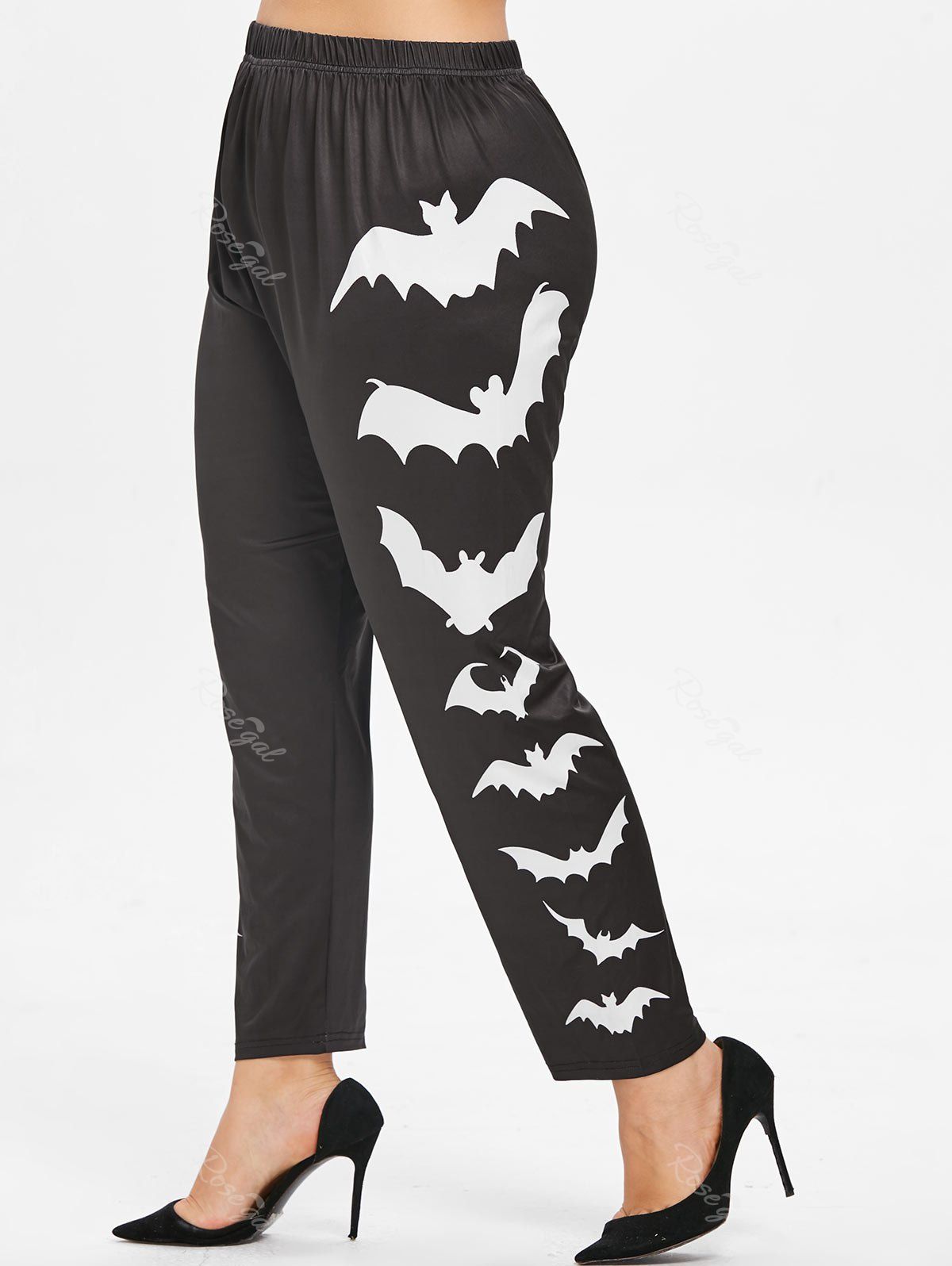 

Side Bat Pattern Plus Size Elastic Waist Halloween Leggings, White
