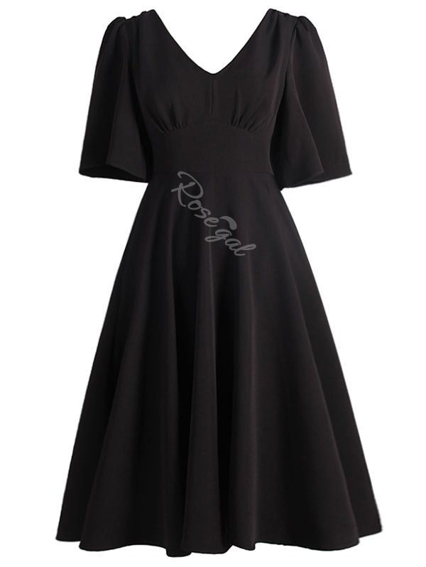 

Plus Size Knee Length Flared Dress, Black