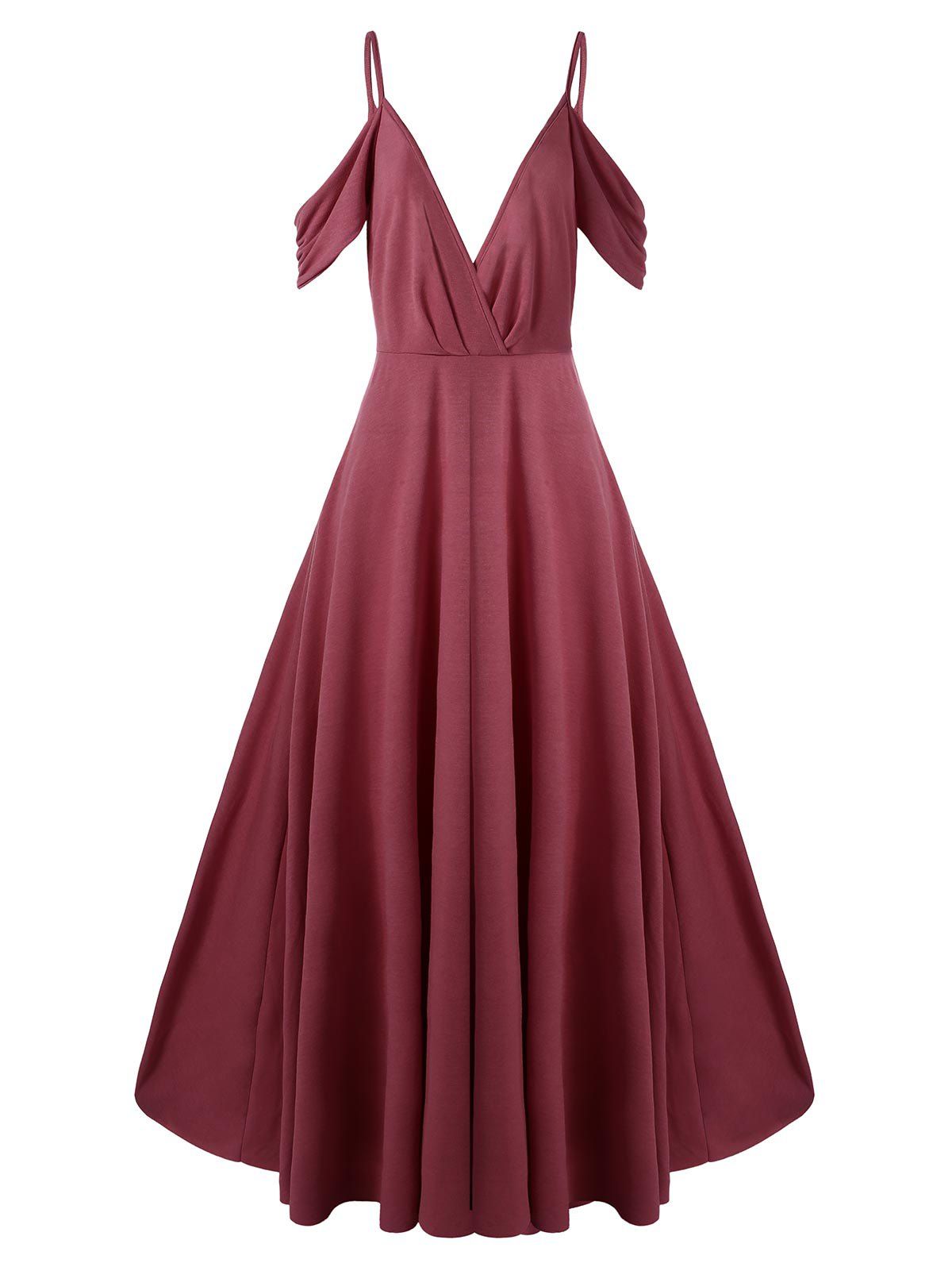 

Spaghetti Strap Open Shoulder Long Dress, Pink bow