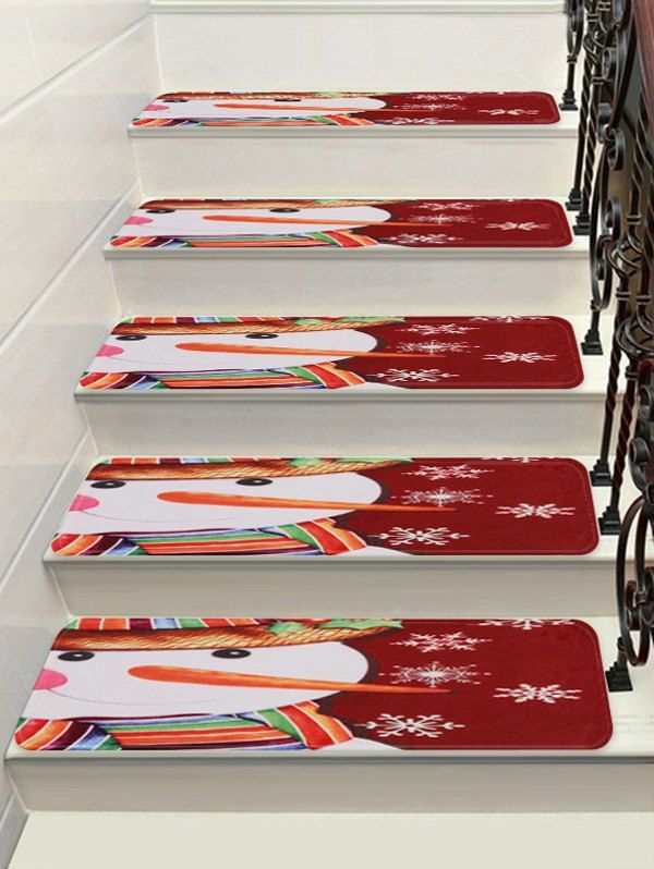 

Christmas Snowman Snowflake Printed Stair Floor Rugs, Multi