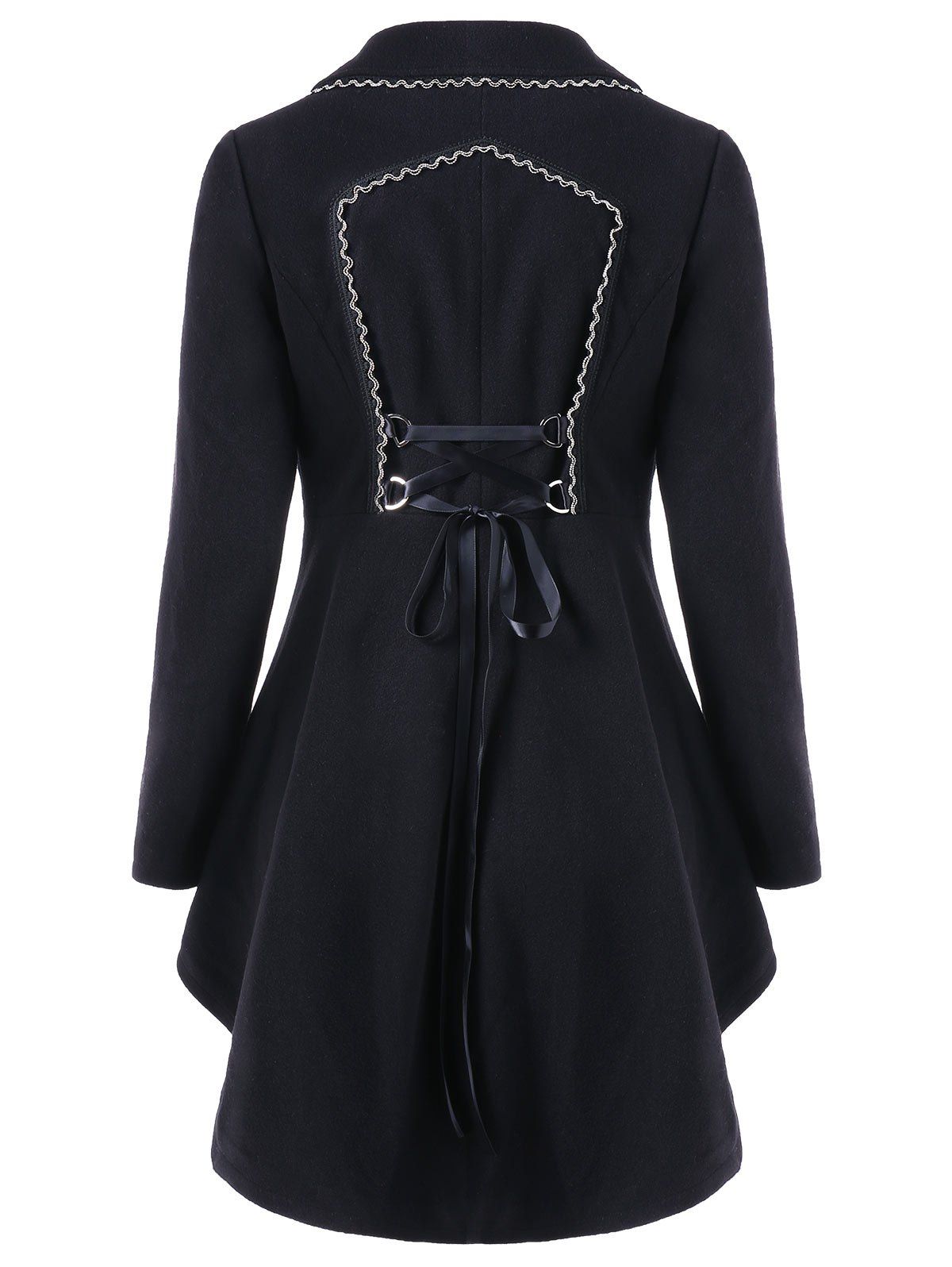 

High Low Longline Coat with Lace Up, Black