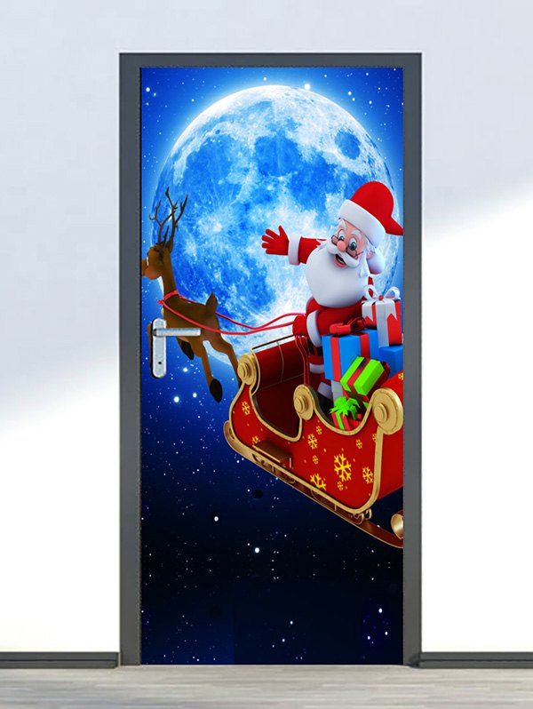

Christmas Santa Claus Moon Print Door Cover Stickers, Multi