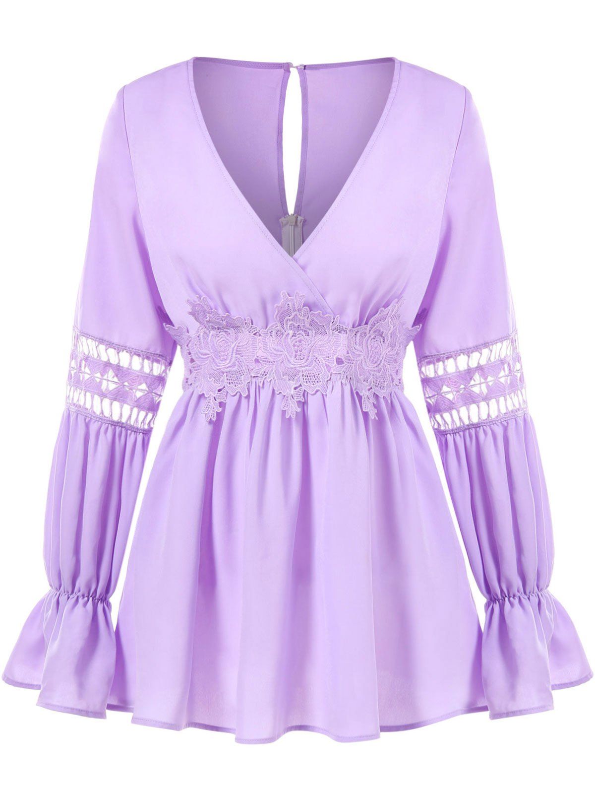 

Long Sleeve Lace Panel Surplice Top, Mauve