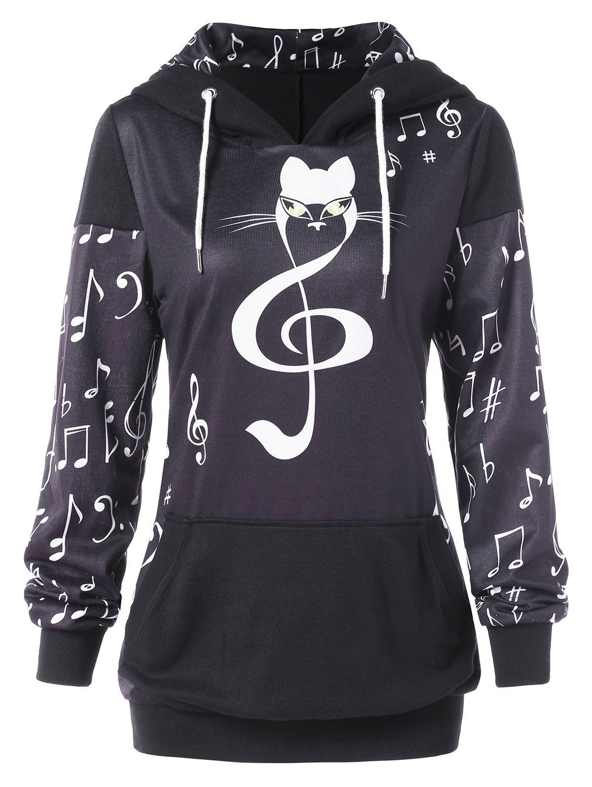 

Front Pocket Musical Notes Print Hoodie, Multi