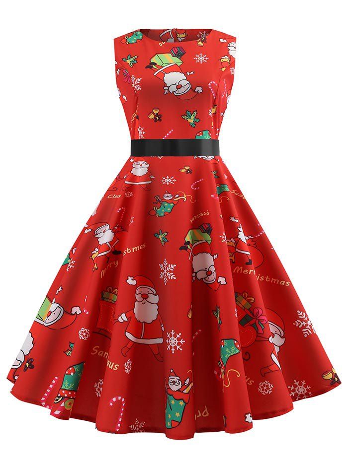 [57% OFF] Christmas Santa Claus Print Retro Swing Dress | Rosegal