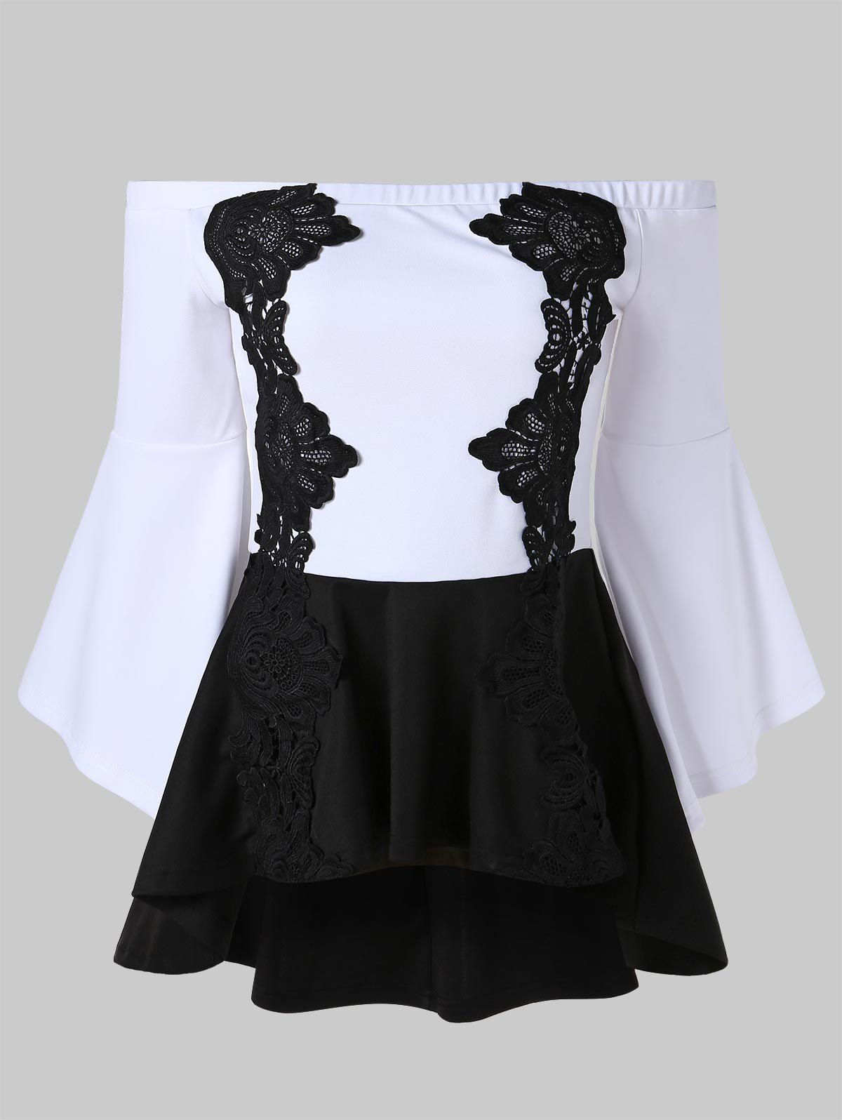 

Off Shoulder Lace Panel High Low Top, Multi