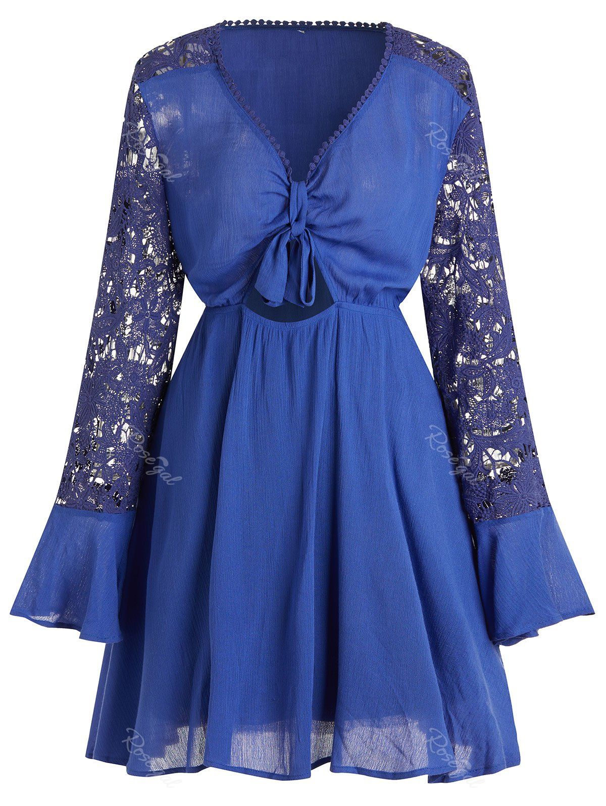 

Plus Size Sheer Cut Out Lace Sleeve Dress, Blue