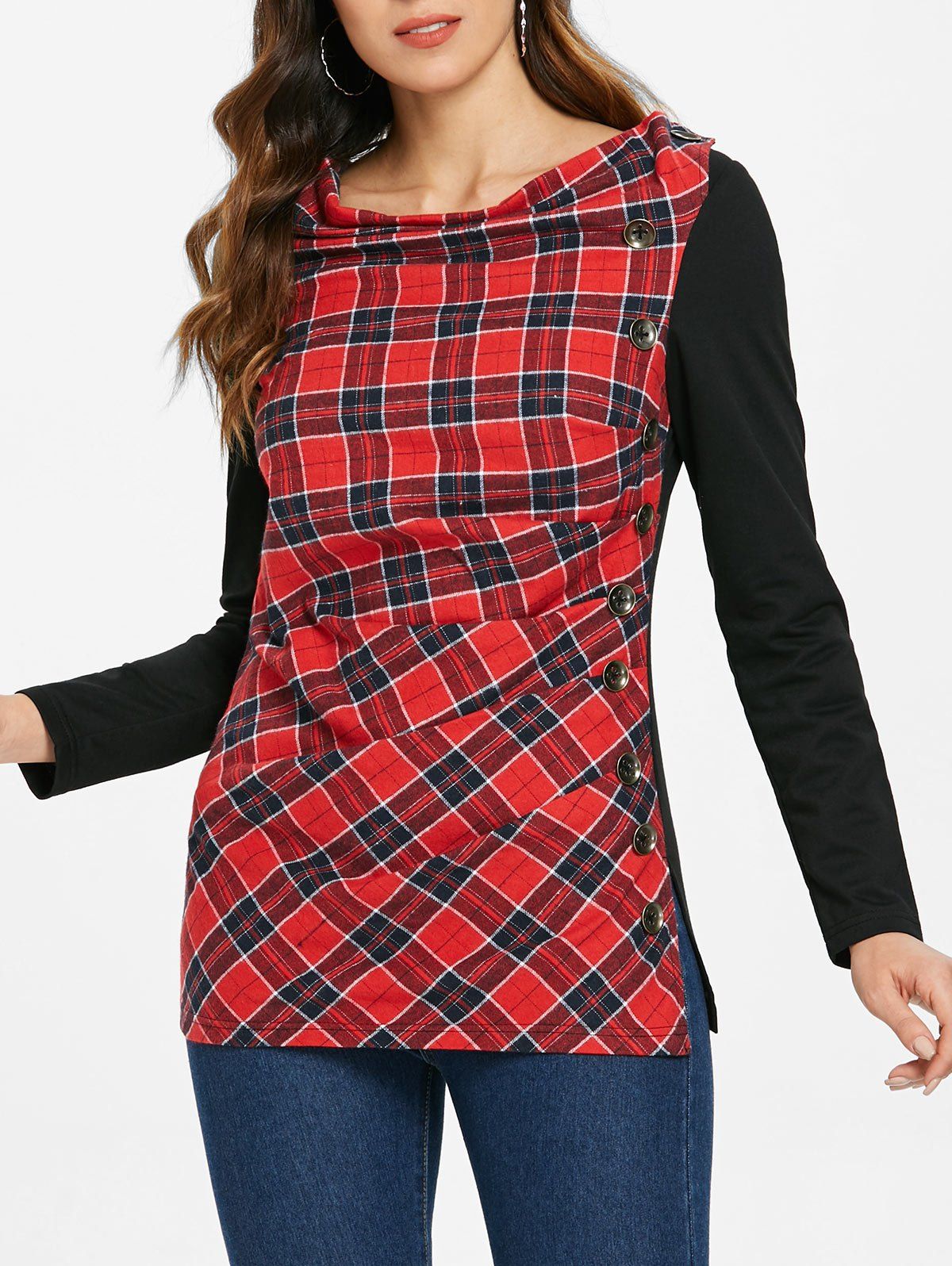 

Full Sleeve Tartan T-shirt with Buttons, Multi