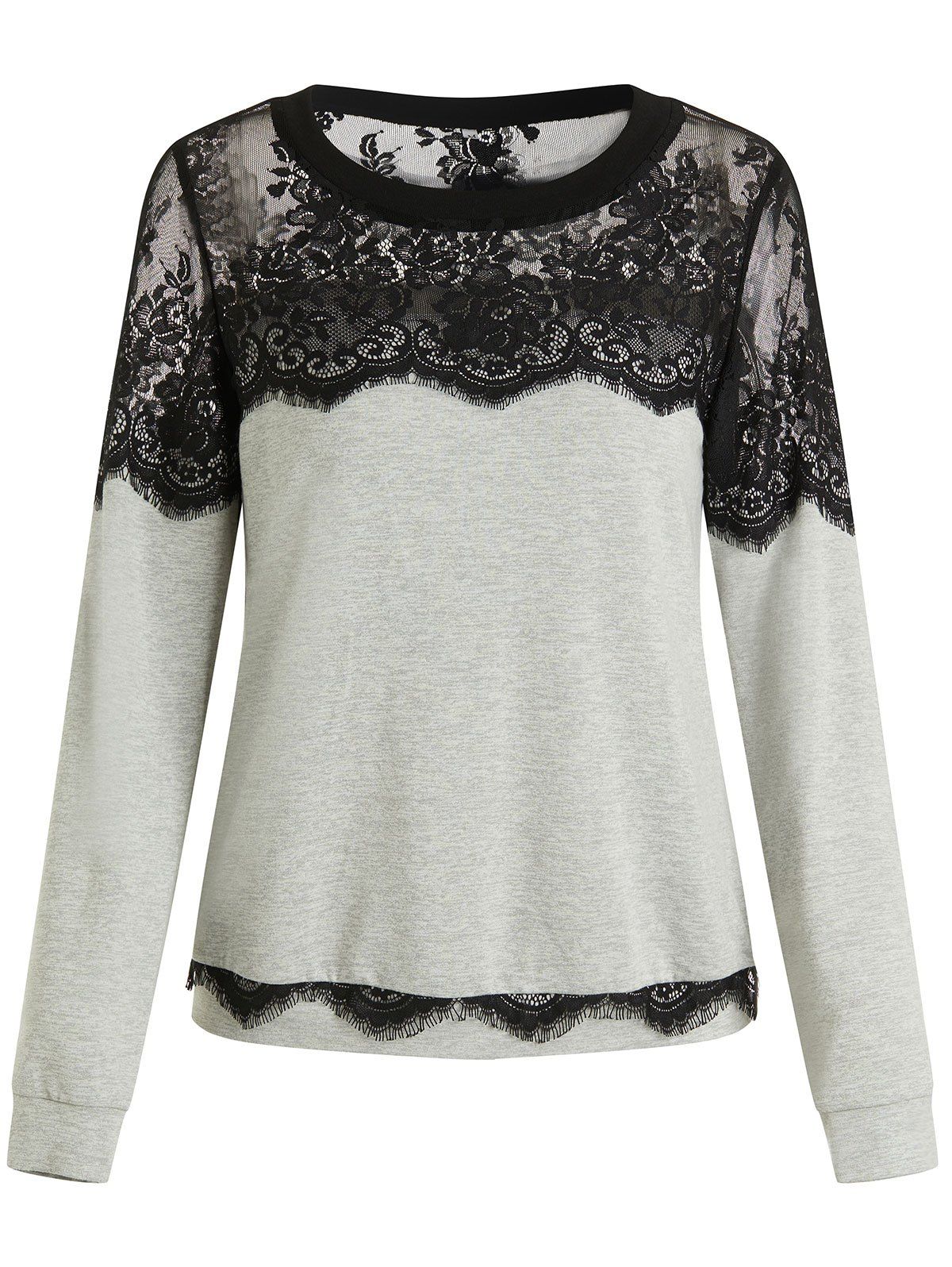 

Crew Neck Lace Spliced Sweatshirt, Gray