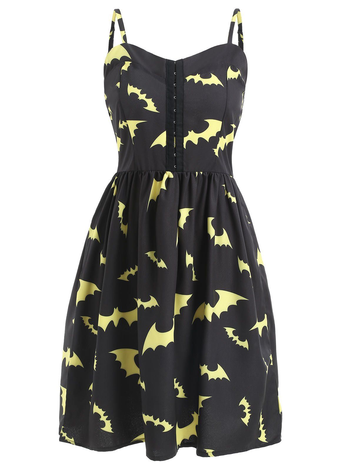 

Halloween Bats Print Cami Strap Dress, Black