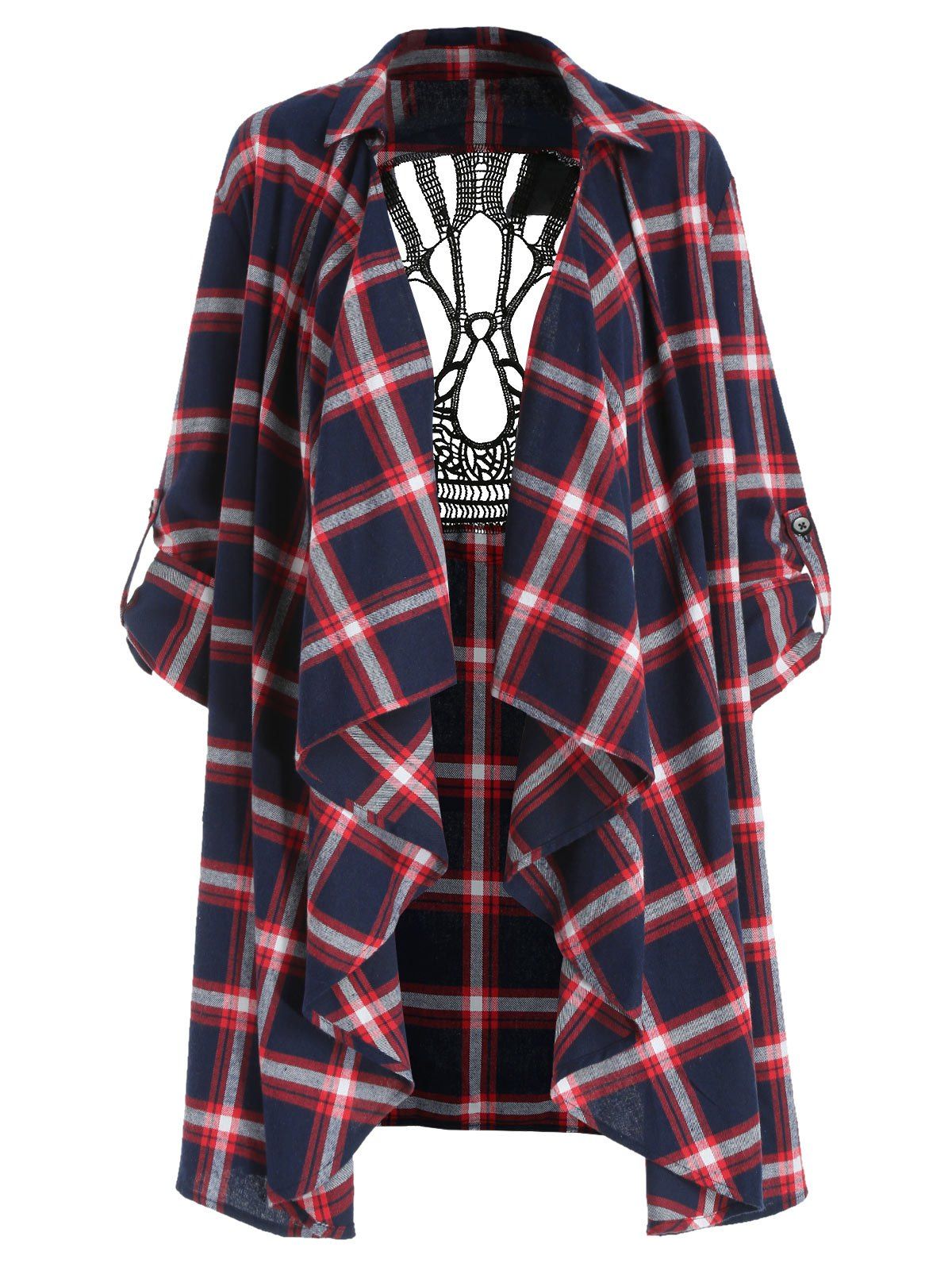 

Open Front Crochet Skull Tartan Cardigan, Multi