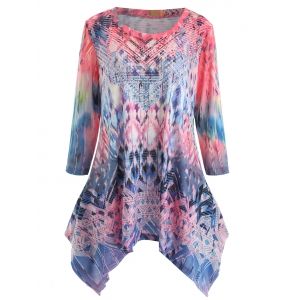 

Rhinestone Embellished Print Handkerchief T-shirt, Multi a